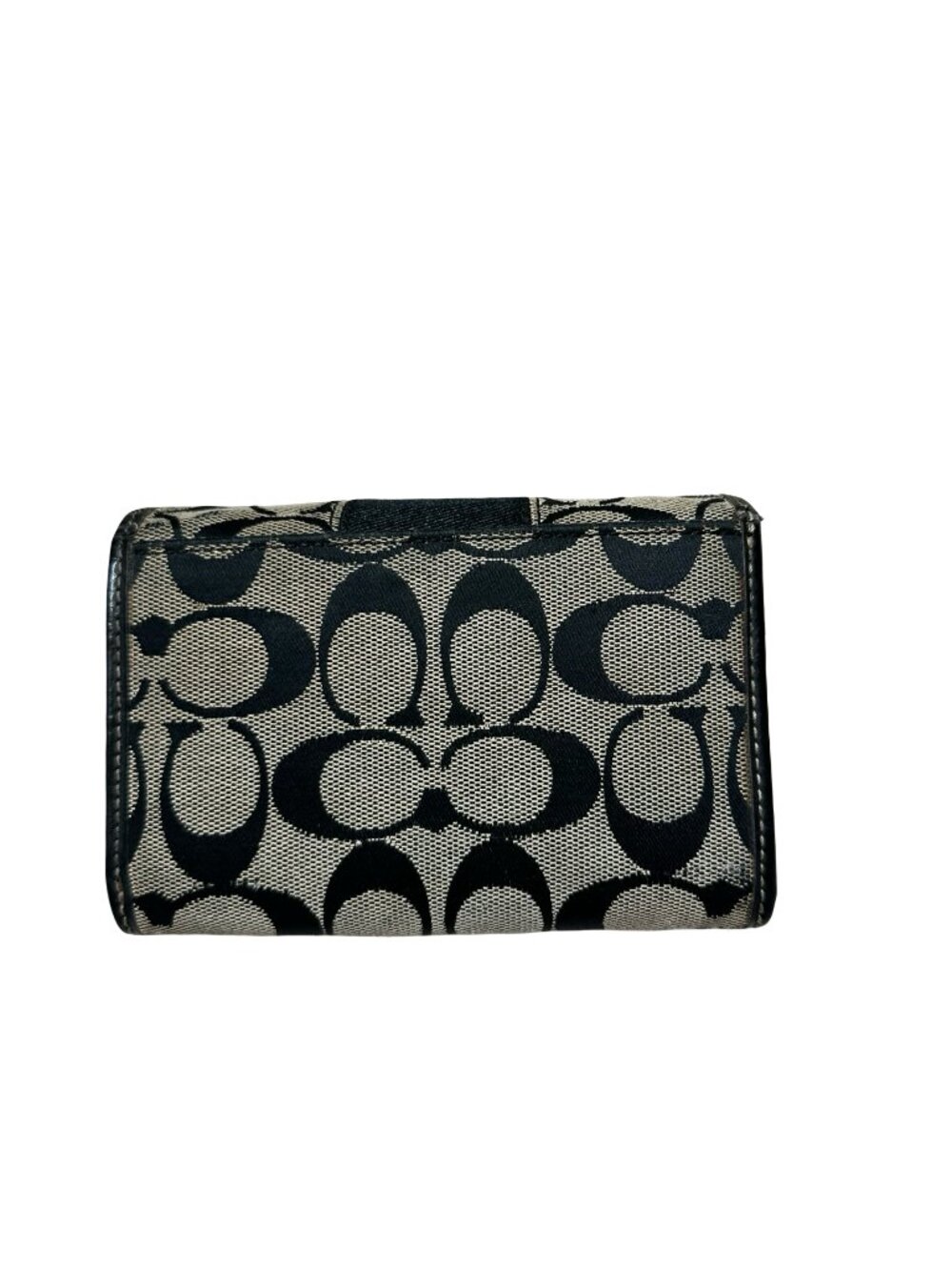 Vintage Coach Signature Jacquard Bifold Wallet Black Gray Leather Trim Preppy - Picture 9 of 13